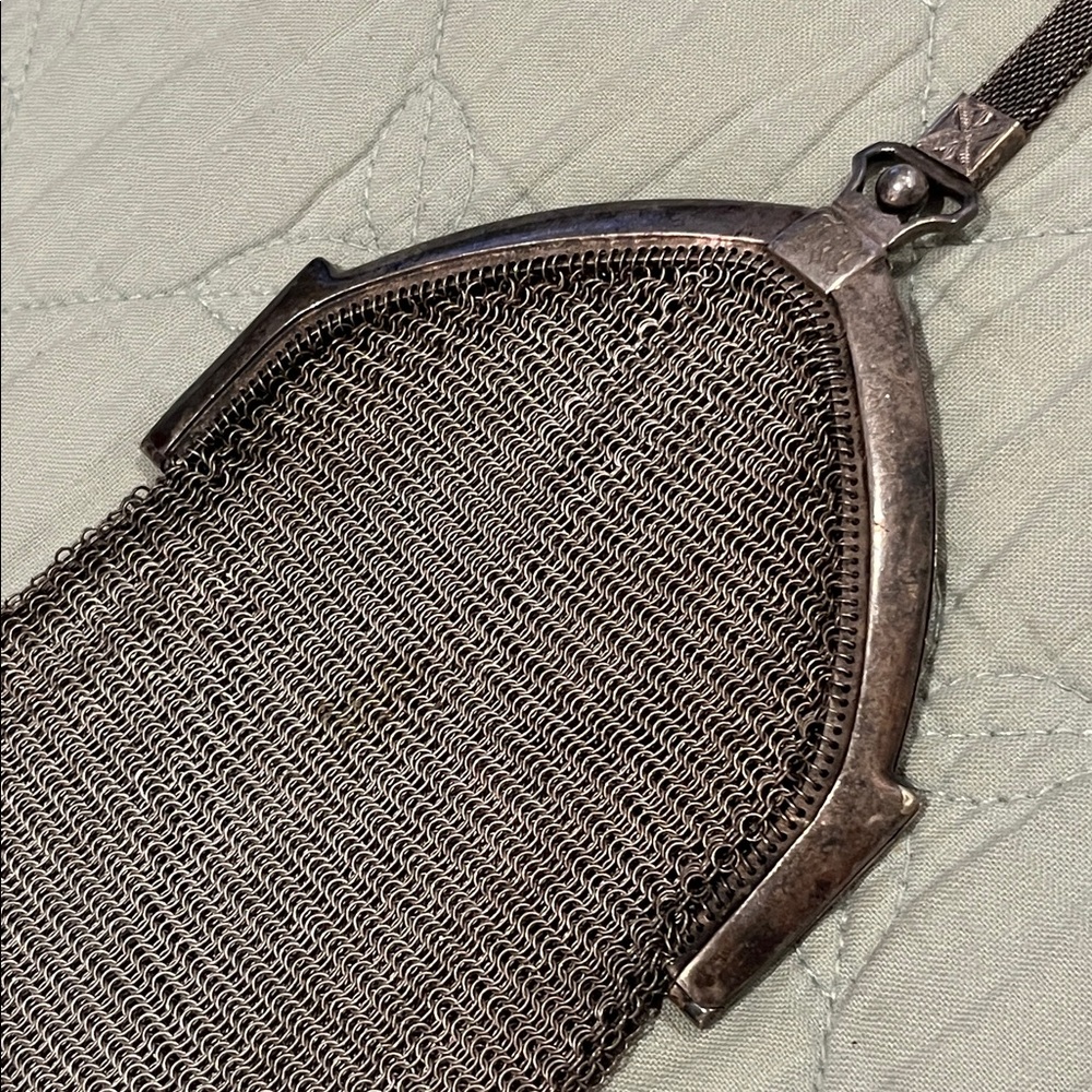 Antique WHITING & DAVIS CO. Sterling mesh bag, Art Deco Chainmail flapper purse